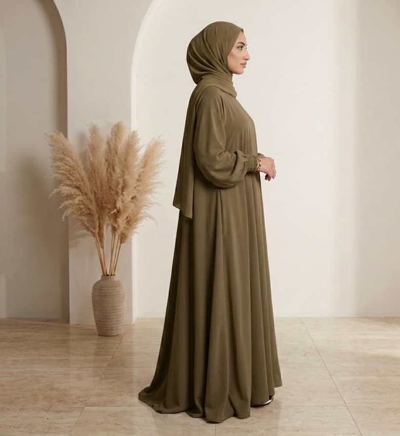 Full Flare Grip-Sleeve Front Close Abaya – 2-Piece Everyday Modest Fashion Canada