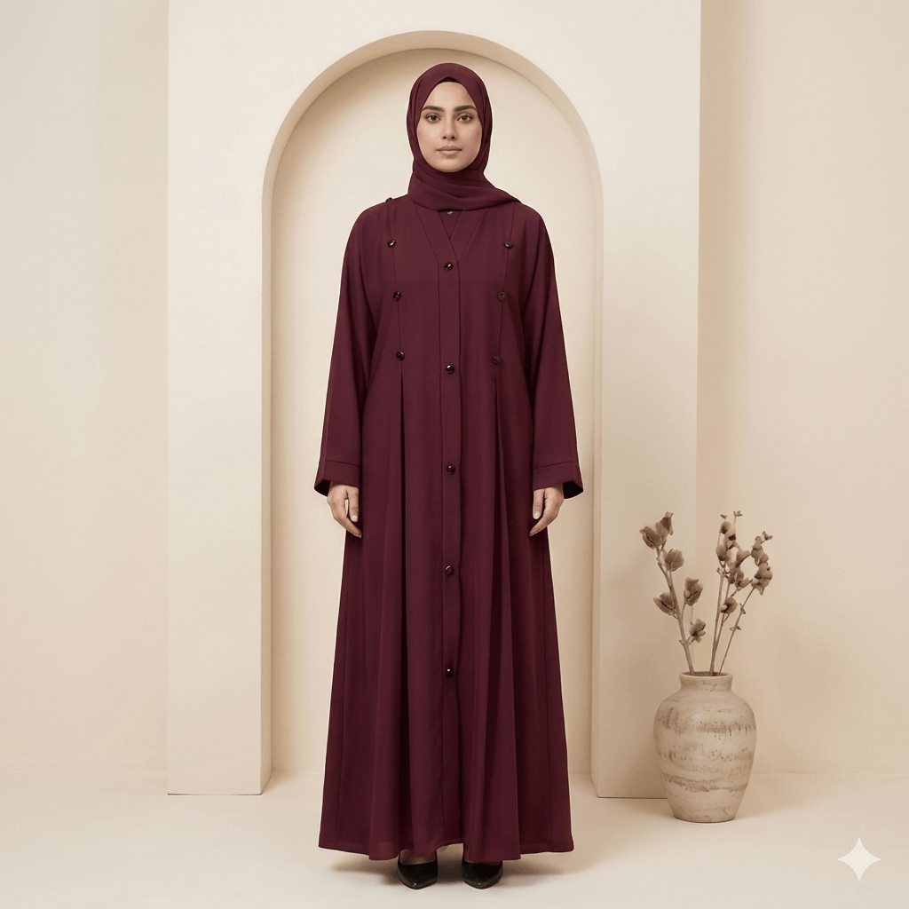 Pearl Stone Button Open-Front Abaya – Formal Nida Modest Fashion Canada
