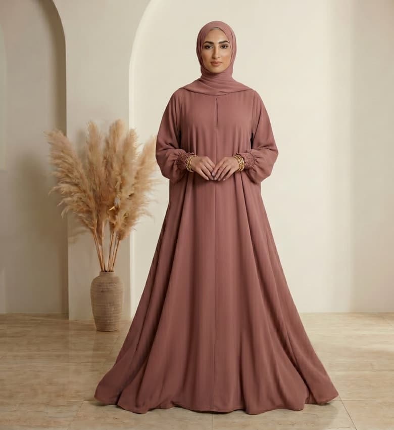 Full Flare Grip-Sleeve Front Close Abaya – 2-Piece Everyday Modest Fashion Canada