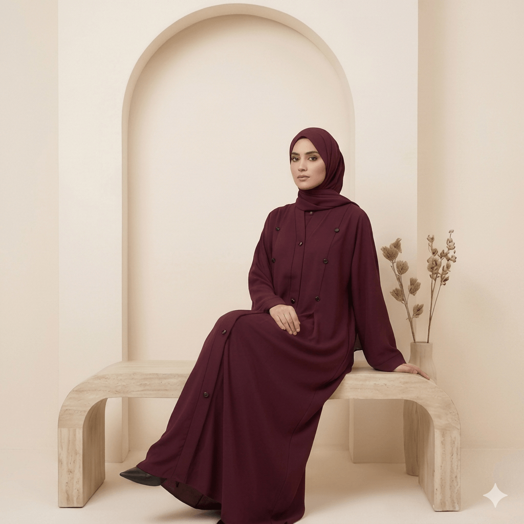 Pearl Stone Button Open-Front Abaya – Formal Nida Modest Fashion Canada