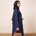 Tassel Embroidered Open-Front Abaya with Black Scarf – 2 Piece Set