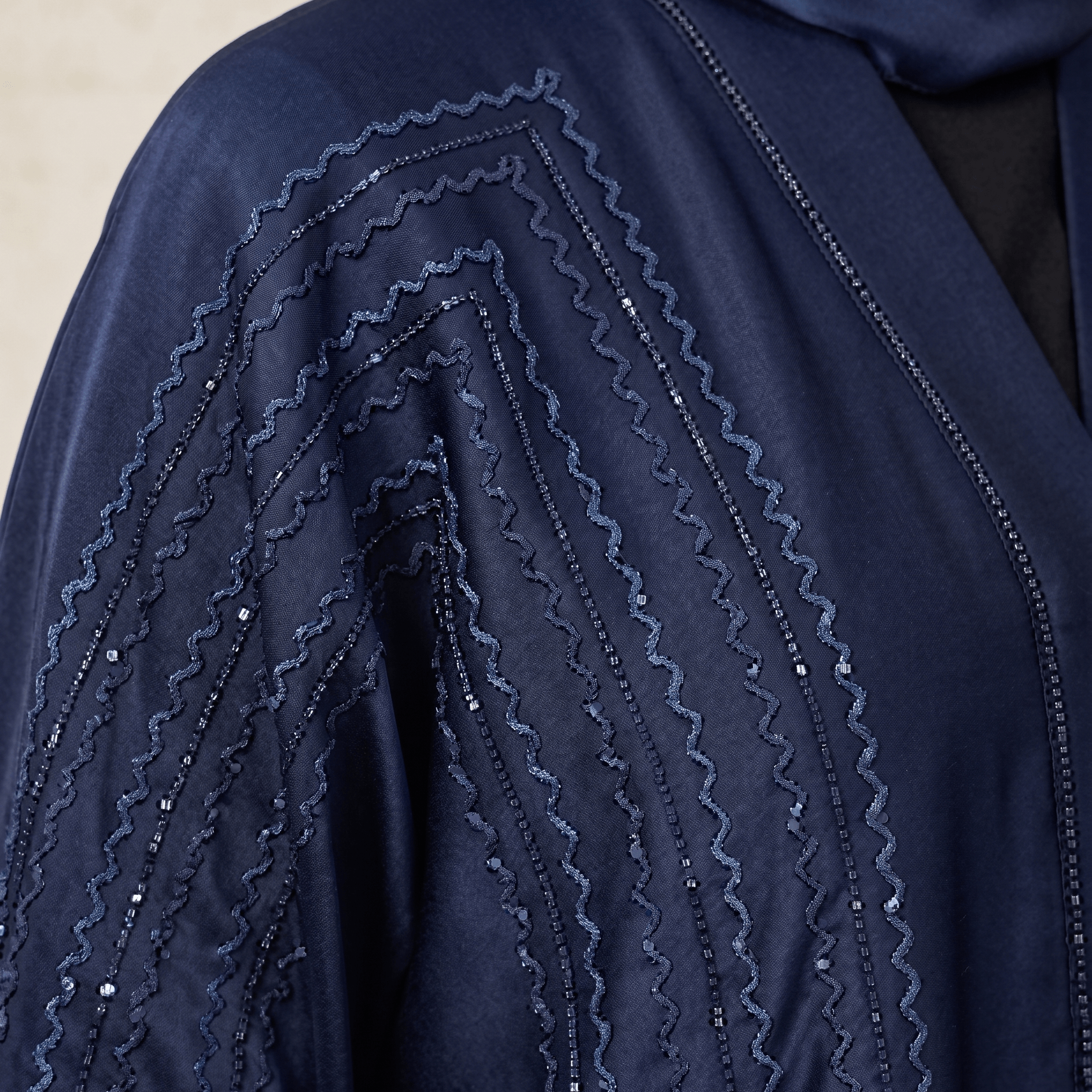 Tassel Embroidered Open-Front Abaya with Black Scarf – 2 Piece Set