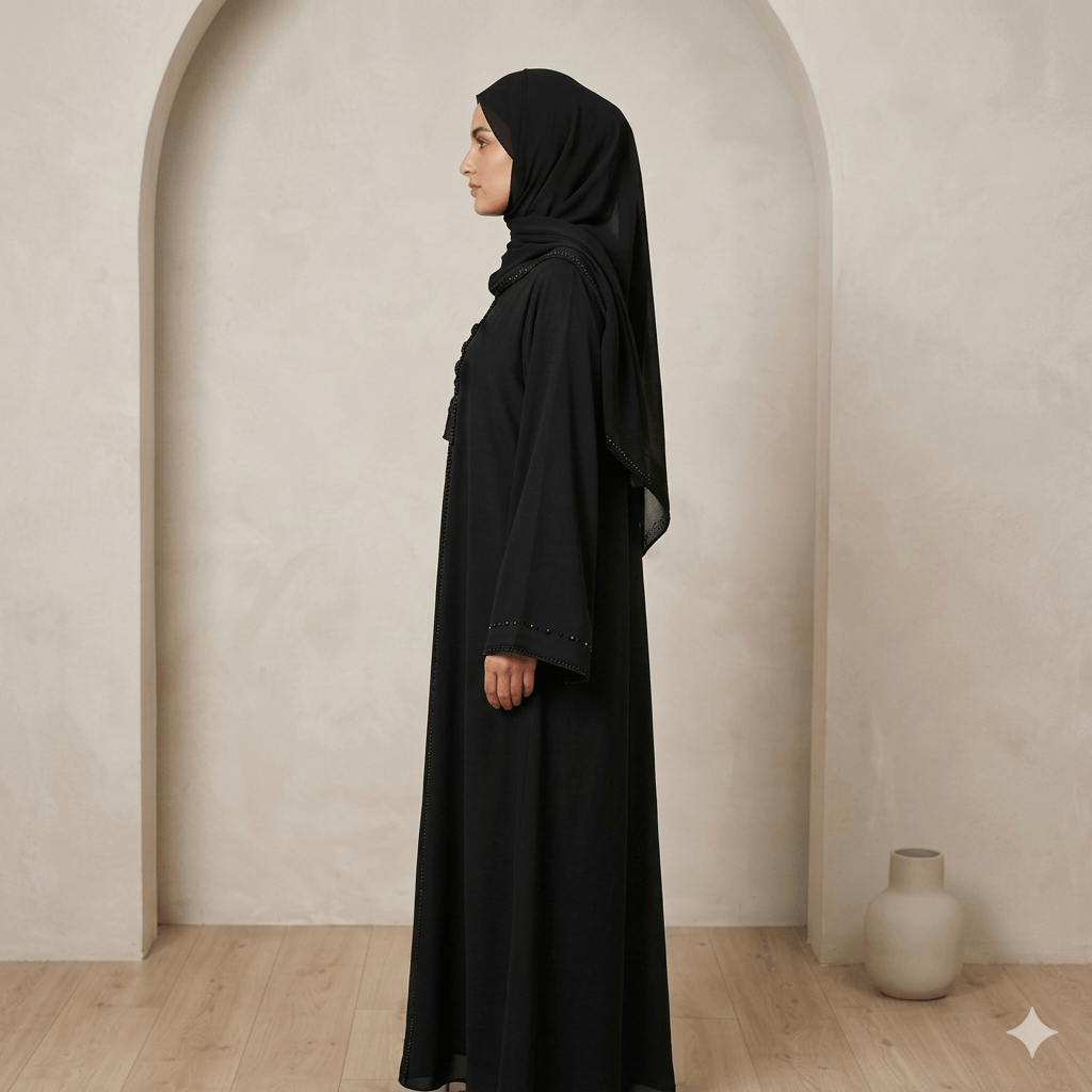 Beaded Trim Tassel Pendant Abaya – Formal Black Nida | Canada