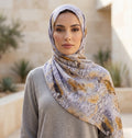 Grey Gold Floral Print Chiffon Scarf – Hijab Scarf Canada