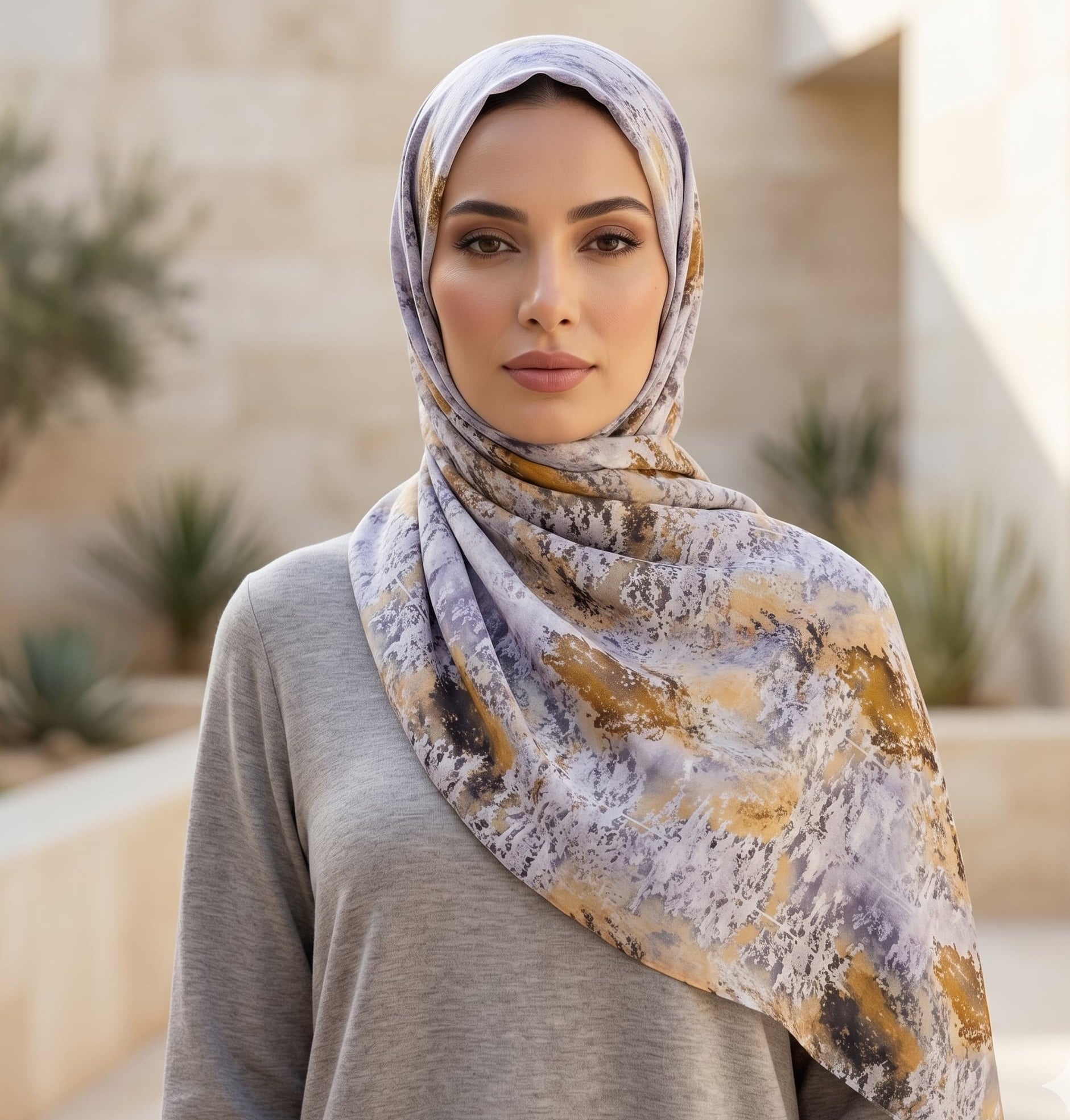 Grey Gold Floral Print Chiffon Scarf – Hijab Scarf Canada