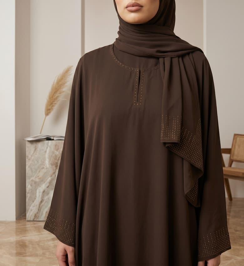 Gold Stone Border Batwing Kaftan – 2-Piece Luxury Party Wear Modest Fashion Canada