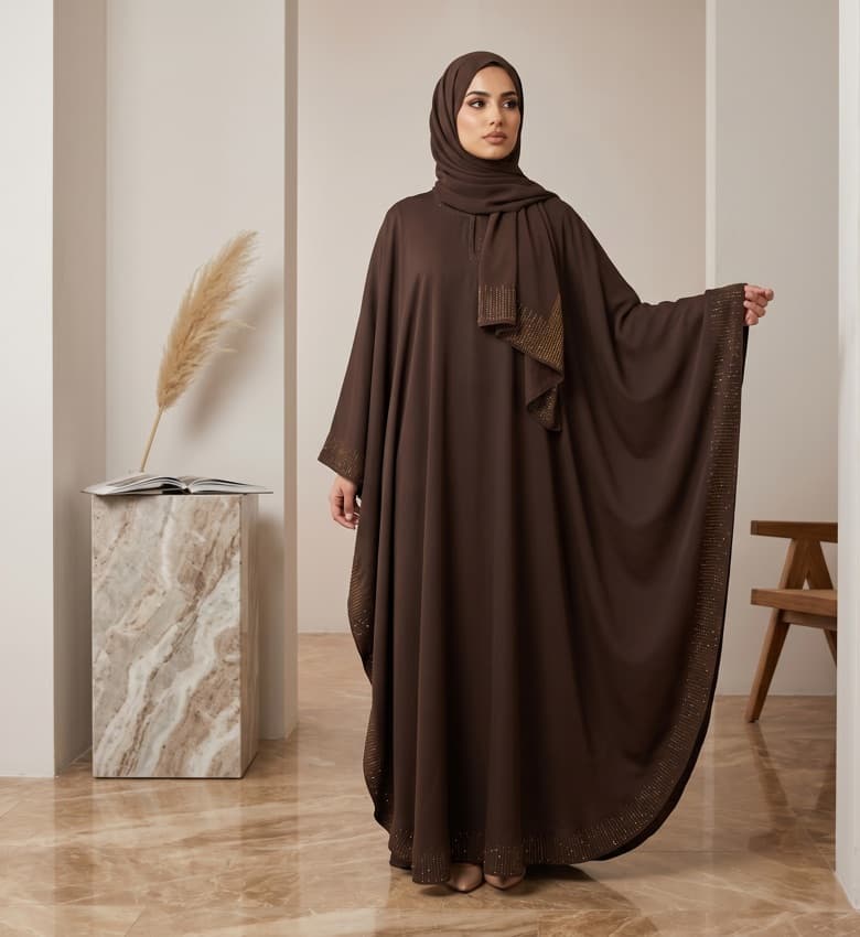 Gold Stone Border Batwing Kaftan – 2-Piece Luxury Party Wear Modest Fashion Canada