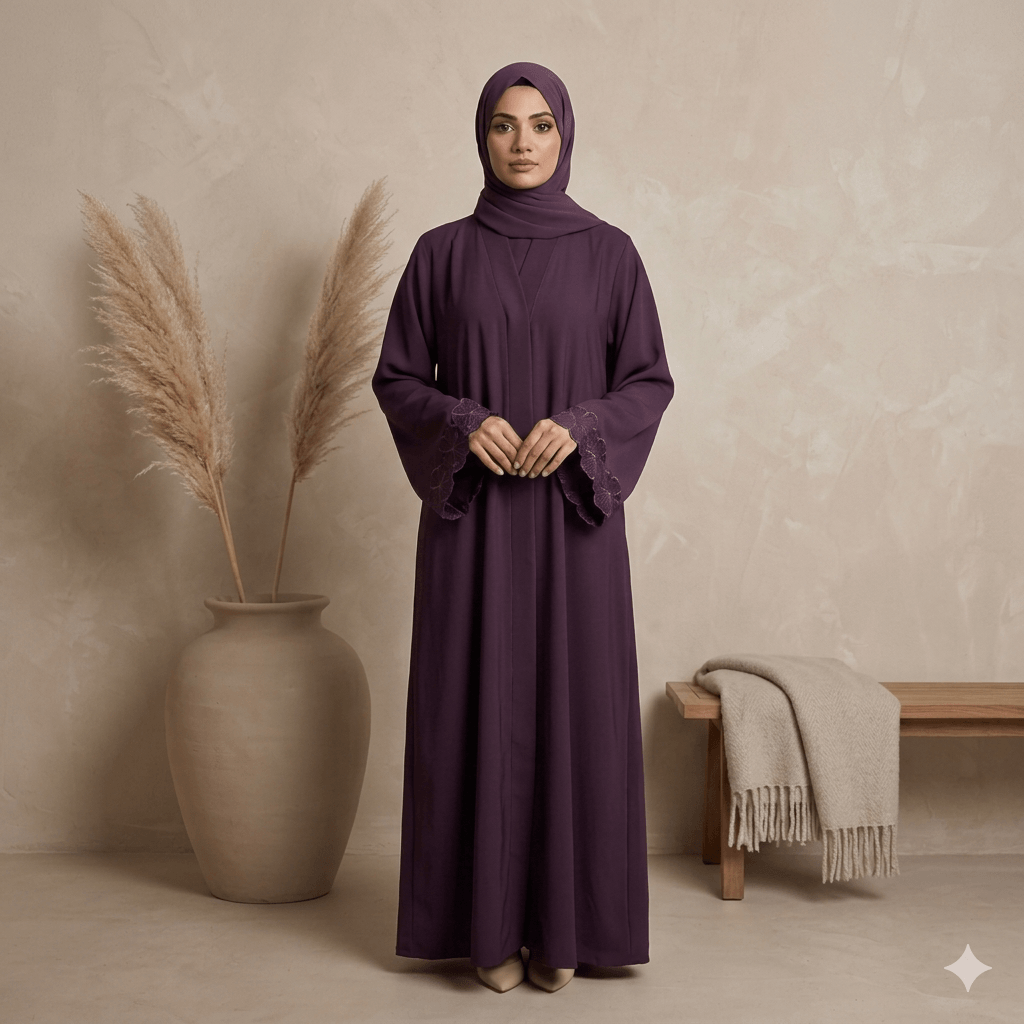 Scalloped Lace Cuff Nida Abaya – Casual Modest Fashion Canada