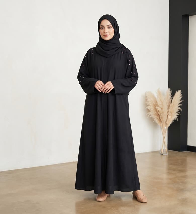 Pearl Beaded Sleeve Front Close Abaya – 2-Piece Luxury Party Wear Modest Fashion Canada