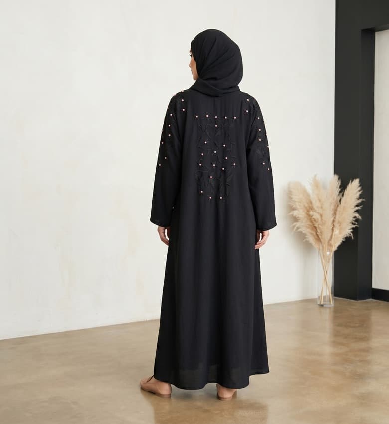 Pearl Beaded Sleeve Front Close Abaya – 2-Piece Luxury Party Wear Modest Fashion Canada
