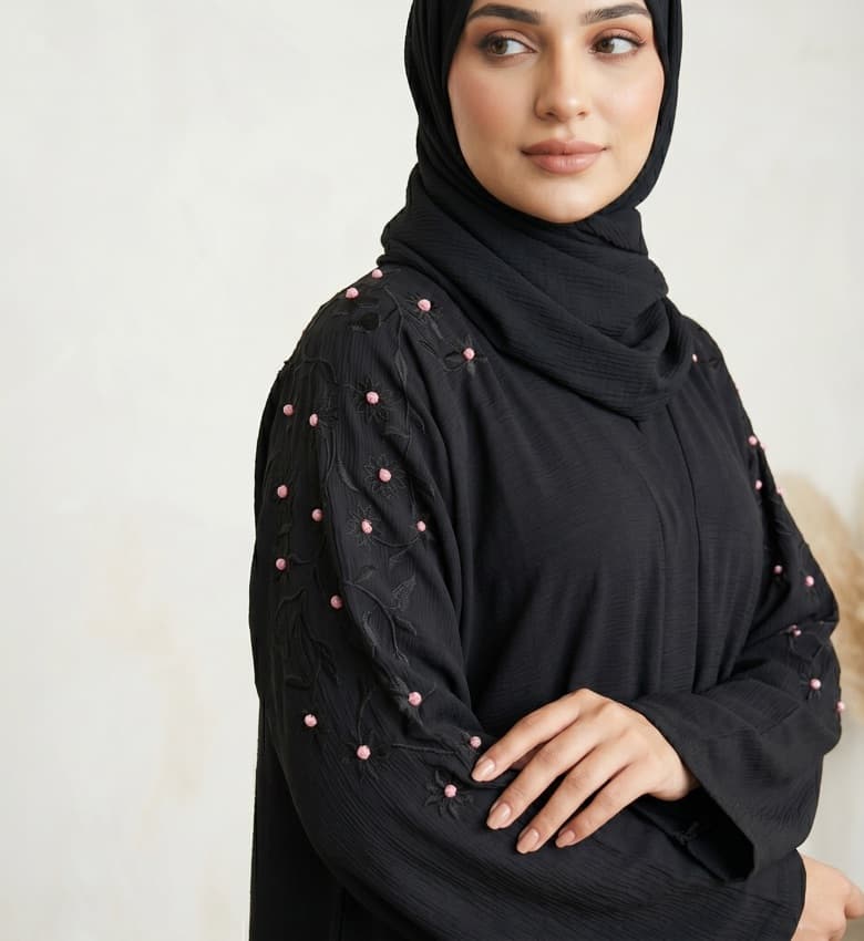 Pearl Beaded Sleeve Front Close Abaya – 2-Piece Luxury Party Wear Modest Fashion Canada
