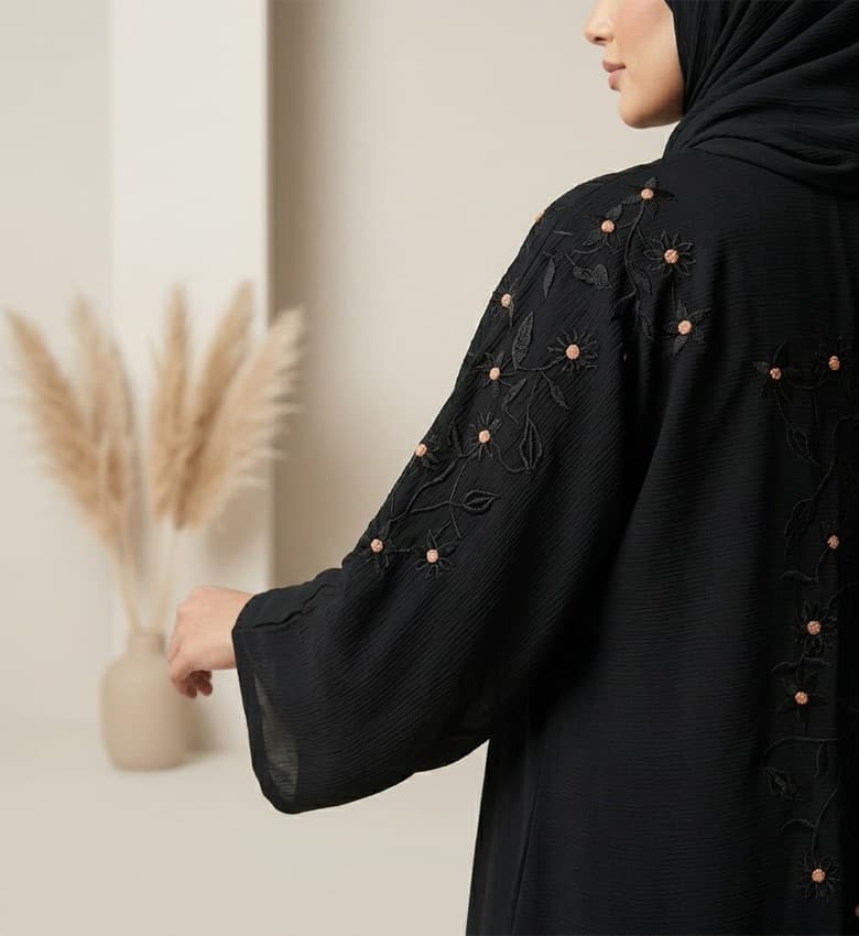 Pearl Beaded Sleeve Front Close Abaya – 2-Piece Luxury Party Wear Modest Fashion Canada