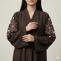 Floral Embroidered Sleeve Abaya with Black Scarf – 2 Piece Set – Detail View | North Abaya Canada
