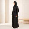 Tassel Belted Beaded Trim & Vine Embroidered Sleeve Abaya - 2 Piece