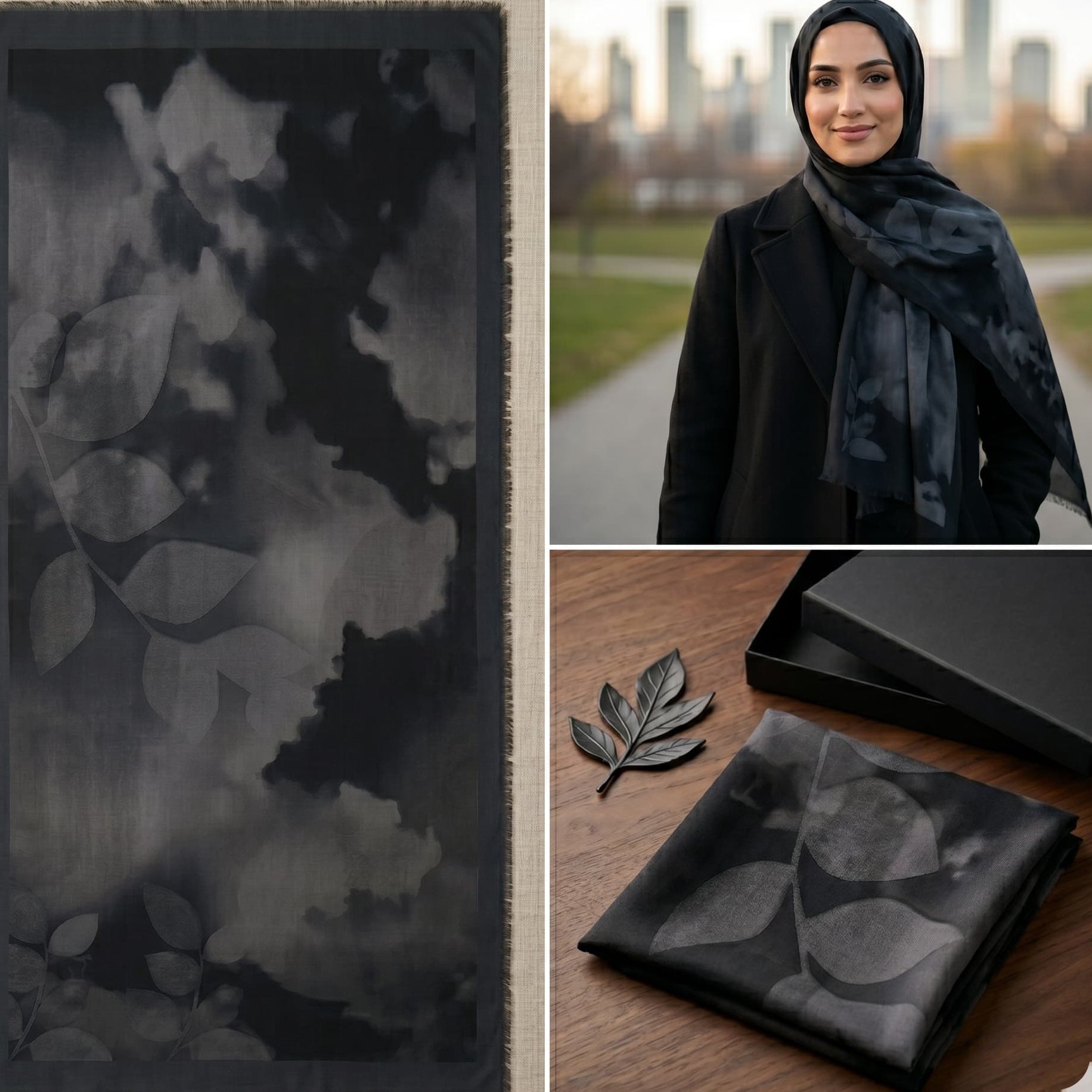 Leaf Print Chiffon Scarf – Printed Hijab Scarf Canada
