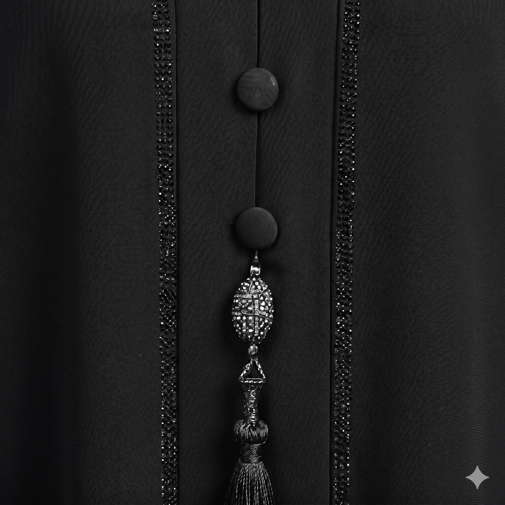 2PC Front Close Embellished Abaya – Nida Fabric | Black
