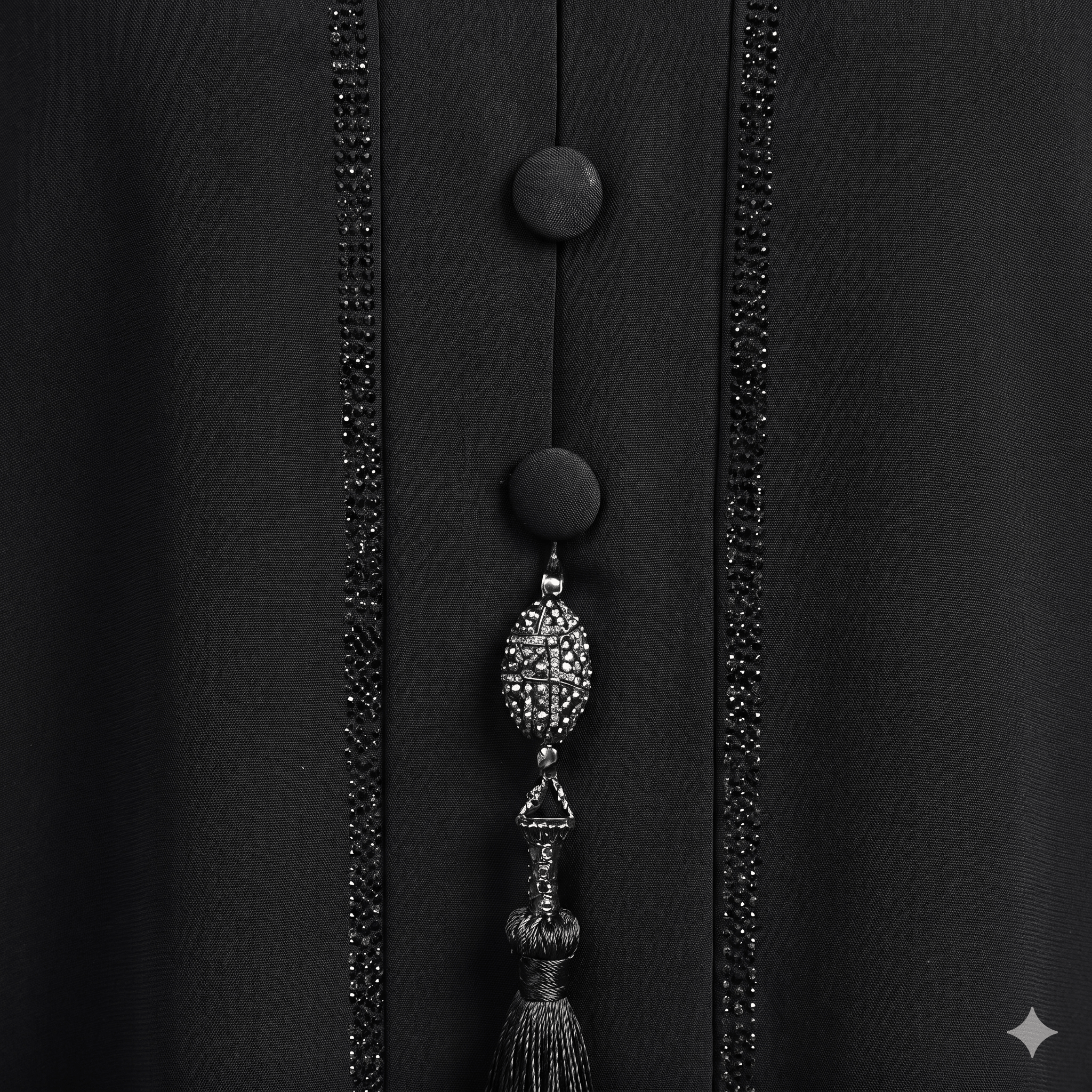 2PC Front Close Embellished Abaya – Nida Fabric | Black