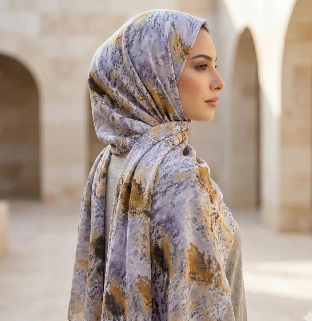 Grey Gold Floral Print Chiffon Scarf – Hijab Scarf Canada