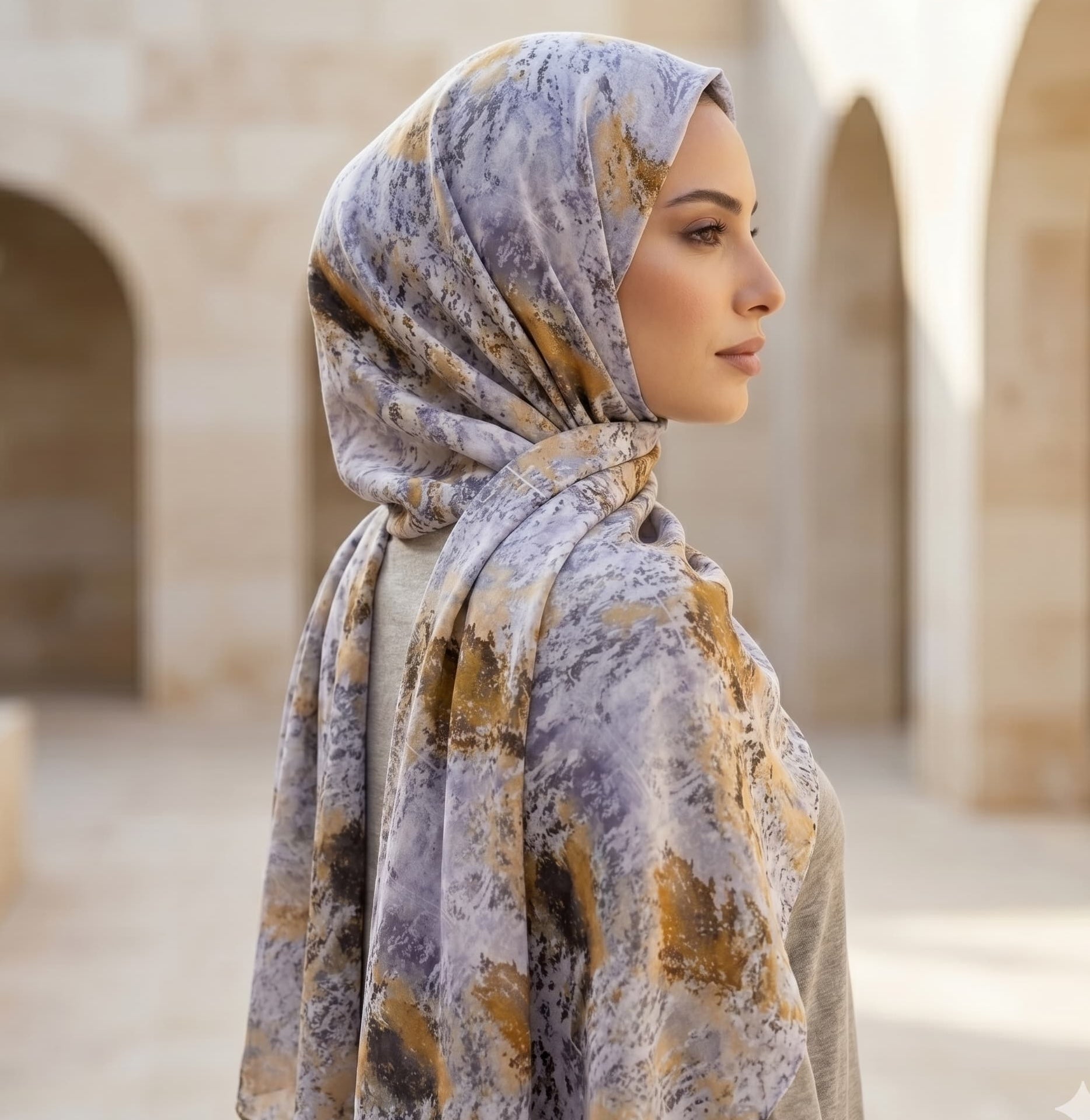 Grey Gold Floral Print Chiffon Scarf – Hijab Scarf Canada
