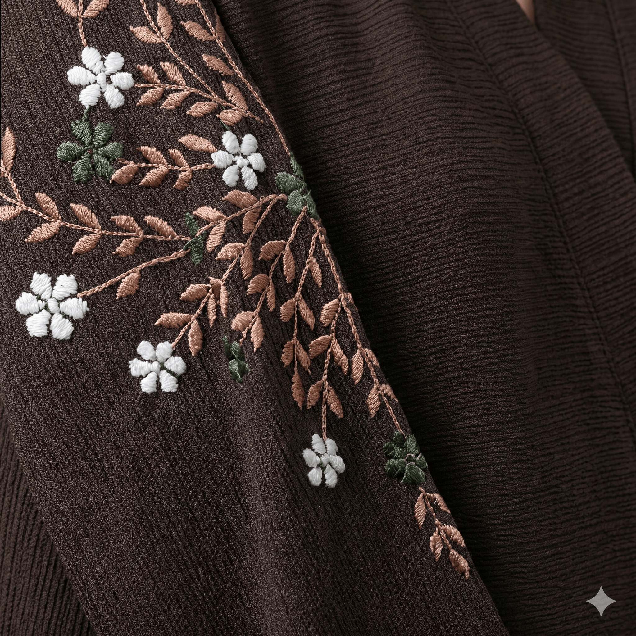 Floral Embroidered Sleeve Abaya with Black Scarf – 2 Piece Set