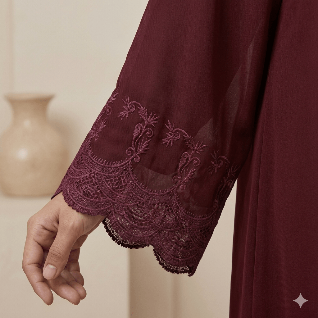 Laced Overlay Open-Front Georgette Gown – 3 Piece Party Set | Canada