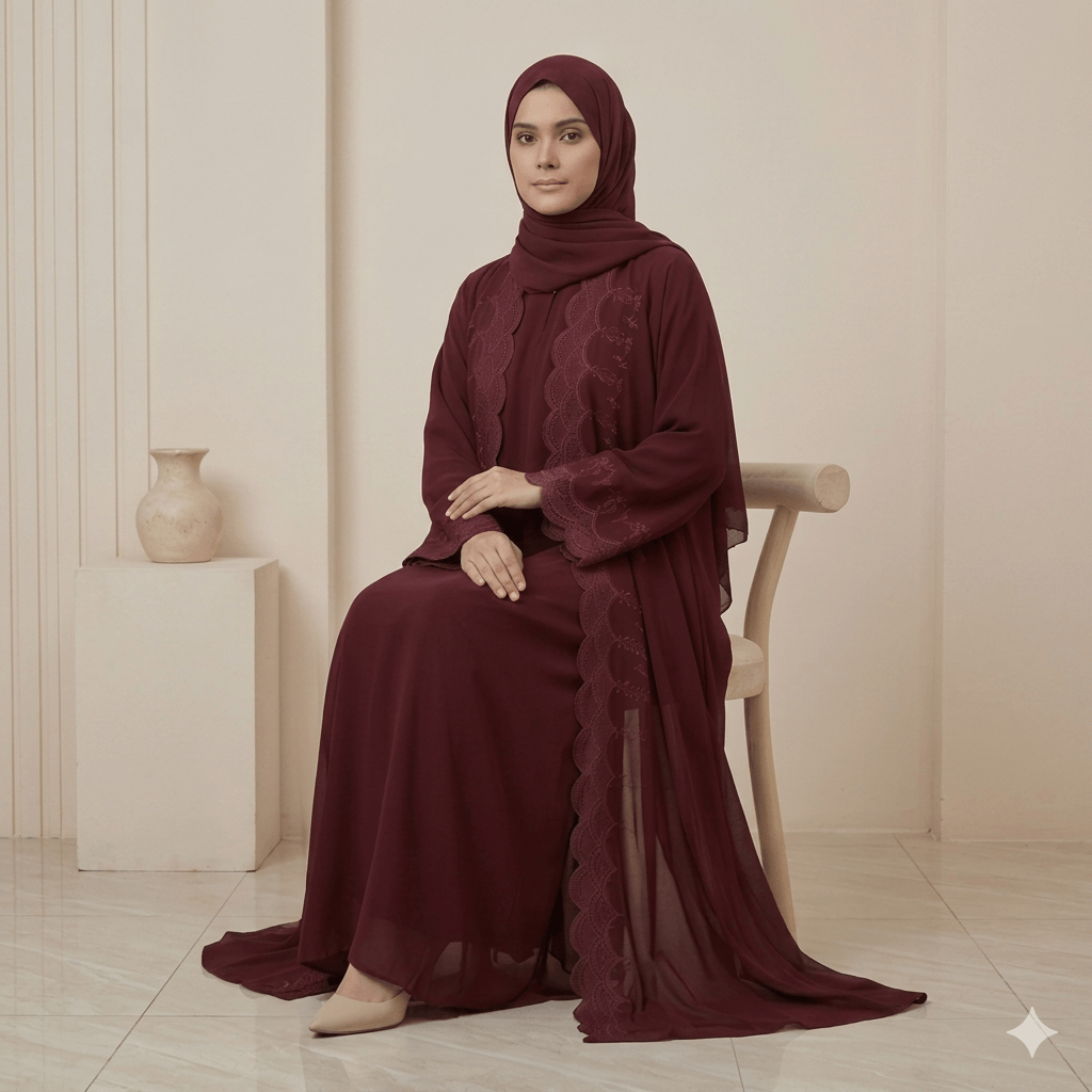 Laced Overlay Open-Front Georgette Gown – 3 Piece Party Set | Canada