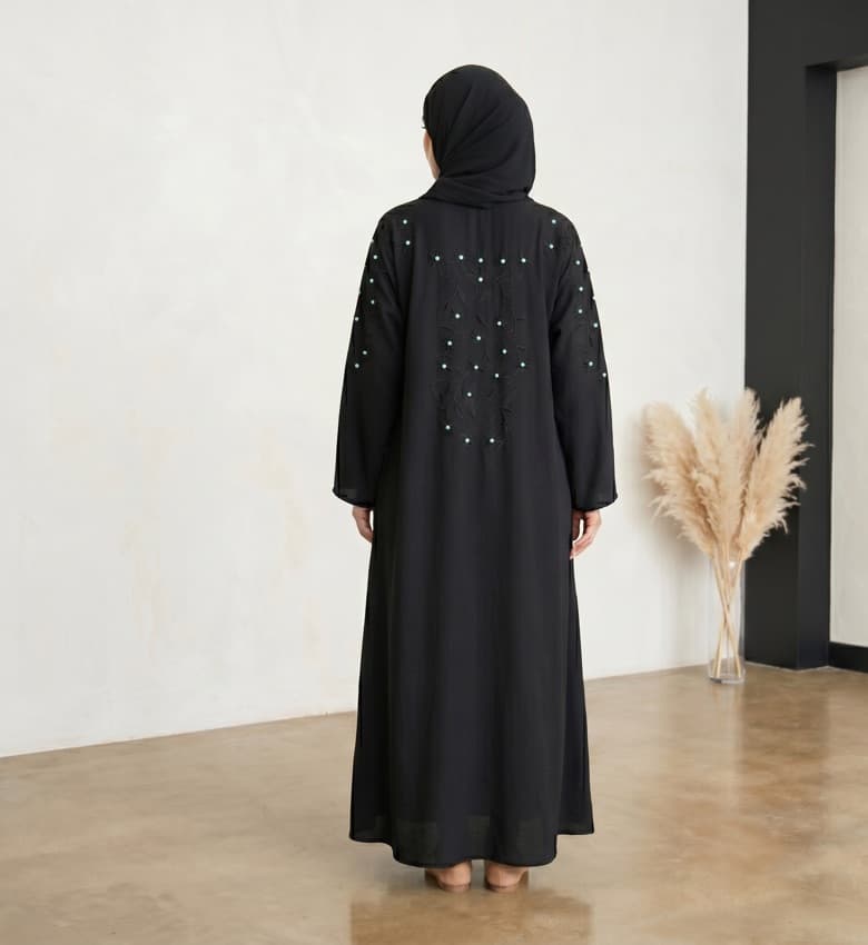 Pearl Beaded Sleeve Front Close Abaya – 2-Piece Luxury Party Wear Modest Fashion Canada
