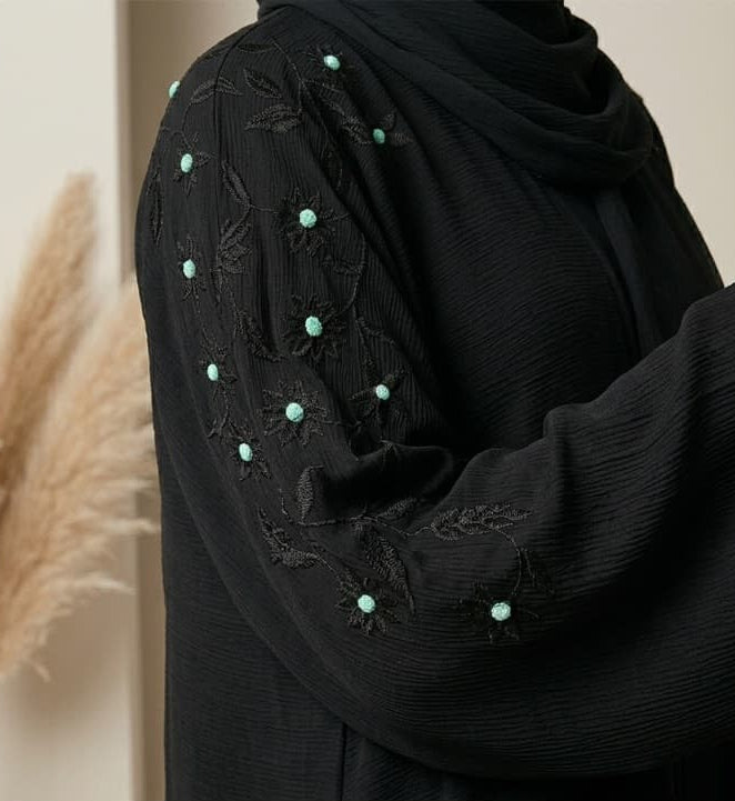 Pearl Beaded Sleeve Front Close Abaya – 2-Piece Luxury Party Wear Modest Fashion Canada