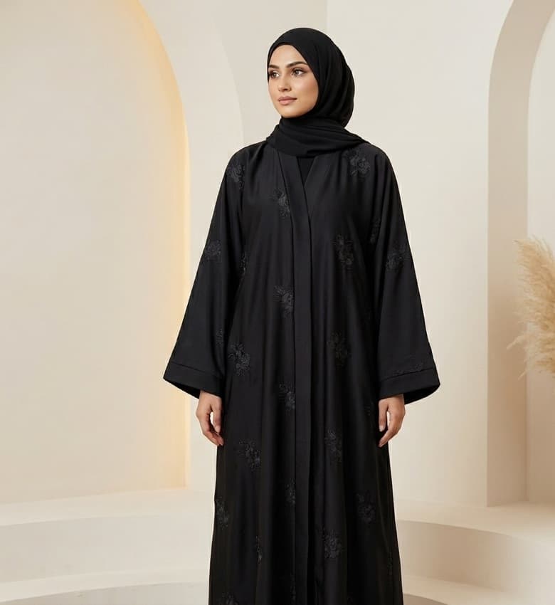 Floral Embroidered Front Open Abaya – Luxury Party Wear Modest Fashion Canada
