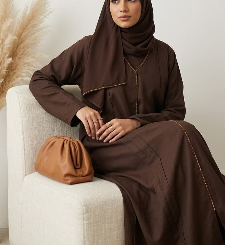 Gold Piping Pleat Front Open Abaya – 2-Piece Luxury Party Wear Modest Fashion Canada