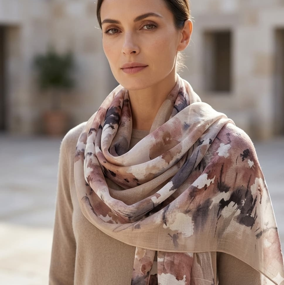 Ivory Watercolour Floral Chiffon Scarf – Hijab Canada