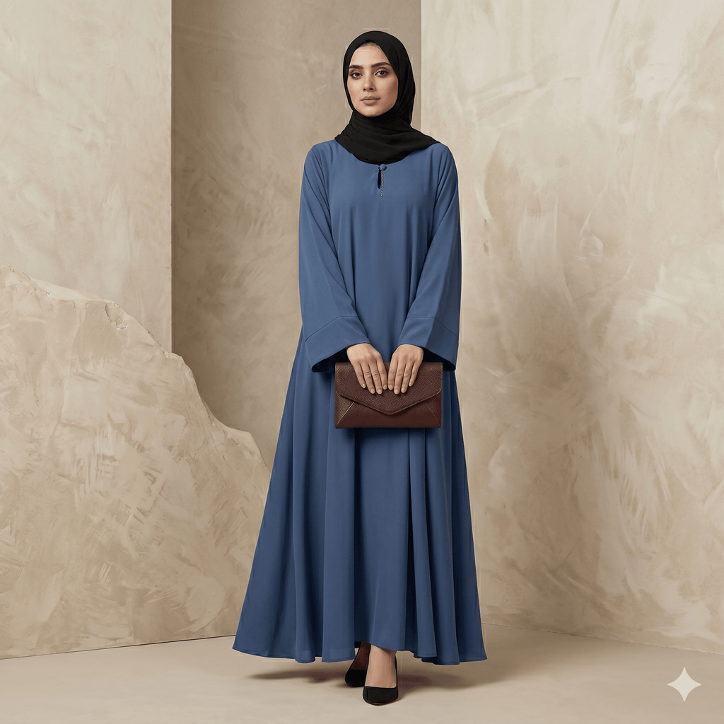 Wide Flare Abaya with Scarf – 2 Piece Set