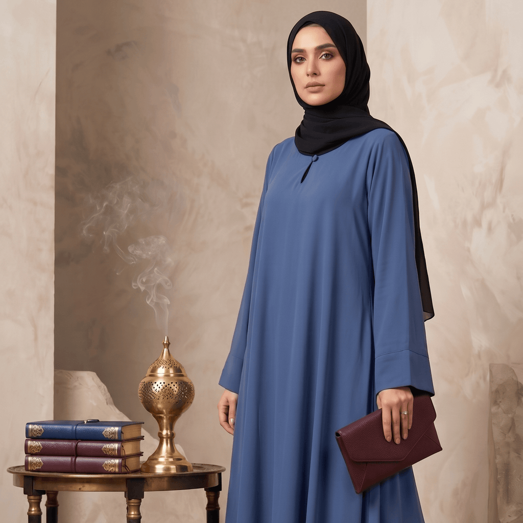 Wide Flare Abaya with Scarf – 2 Piece Set