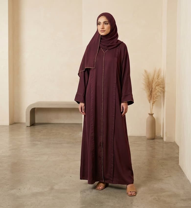 Gold Piping Pleat Front Open Abaya – 2-Piece Luxury Party Wear Modest Fashion Canada