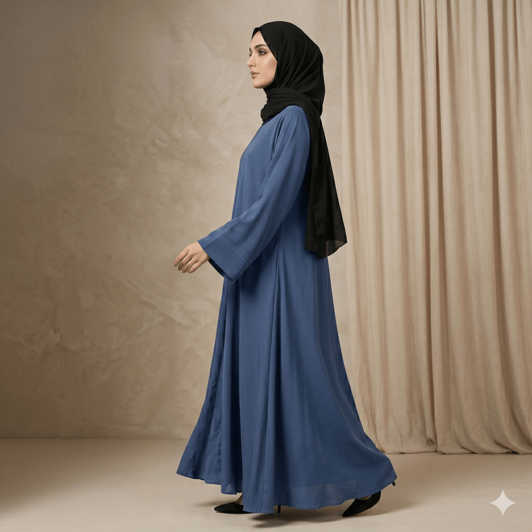 Wide Flare Abaya with Scarf – 2 Piece Set