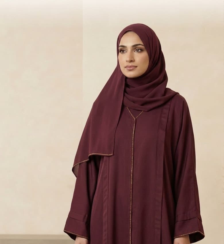 Gold Piping Pleat Front Open Abaya – 2-Piece Luxury Party Wear Modest Fashion Canada