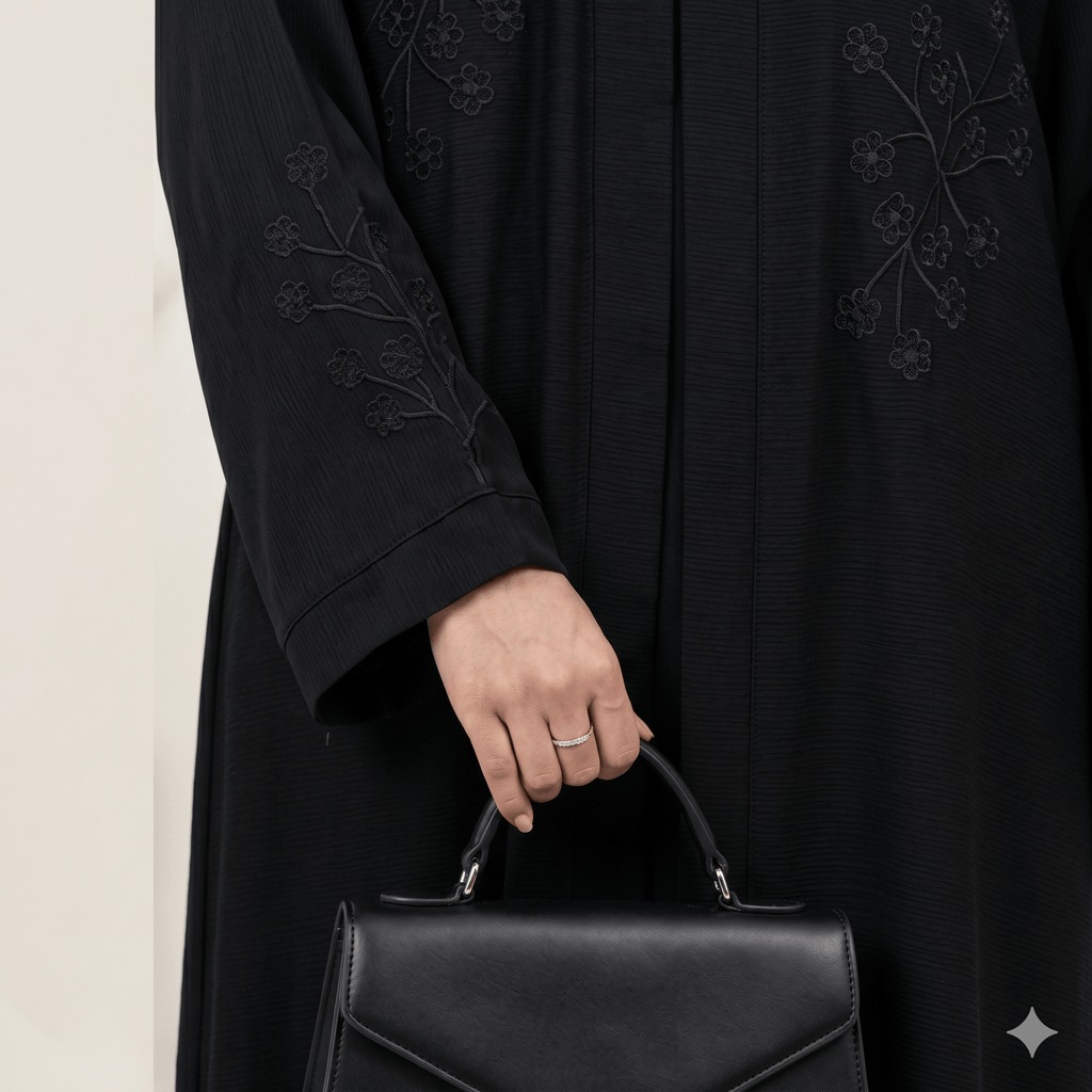 Embroidered Abaya with Scarf – 2 Piece Set