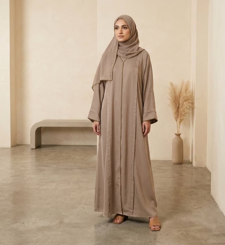 Gold Piping Pleat Front Open Abaya – 2-Piece Luxury Party Wear Modest Fashion Canada