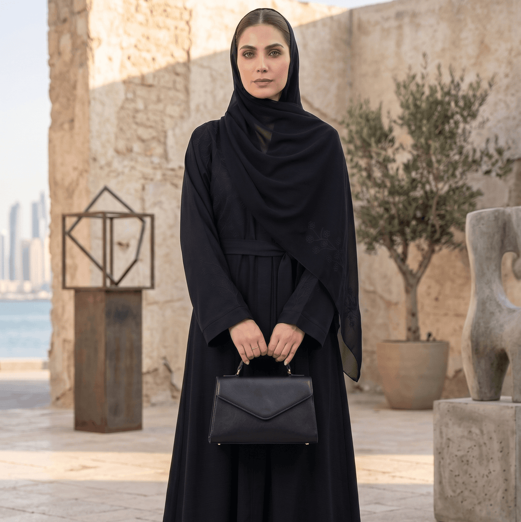 Embroidered Abaya with Scarf – 2 Piece Set