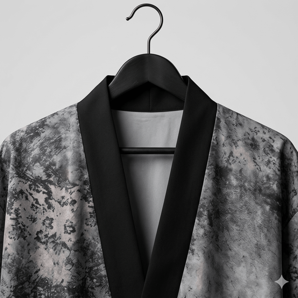 Marble Print Crystal Trim Open-Front Abaya with Black Scarf – 2 Piece Set