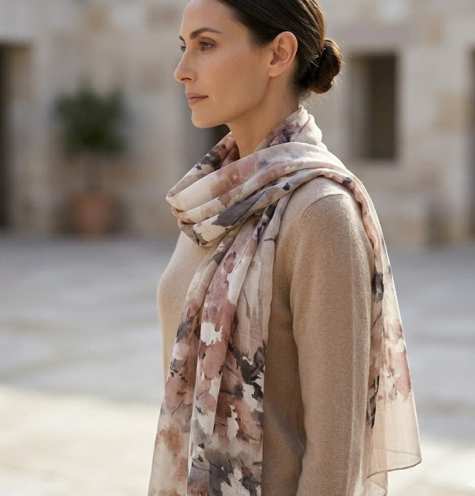 Ivory Watercolour Floral Chiffon Scarf – Hijab Canada