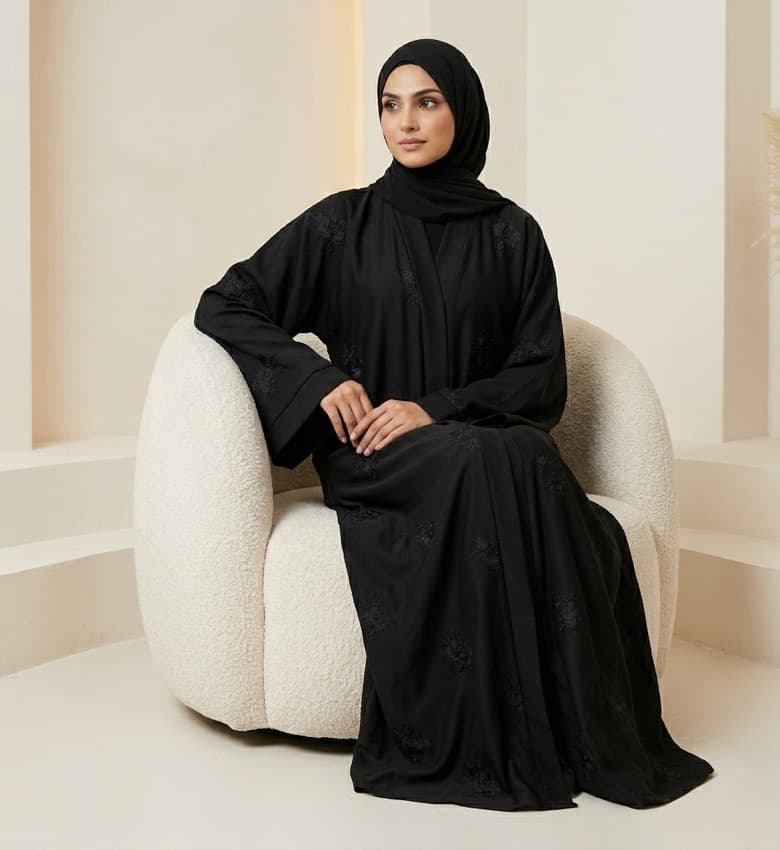 Floral Embroidered Front Open Abaya – Luxury Party Wear Modest Fashion Canada