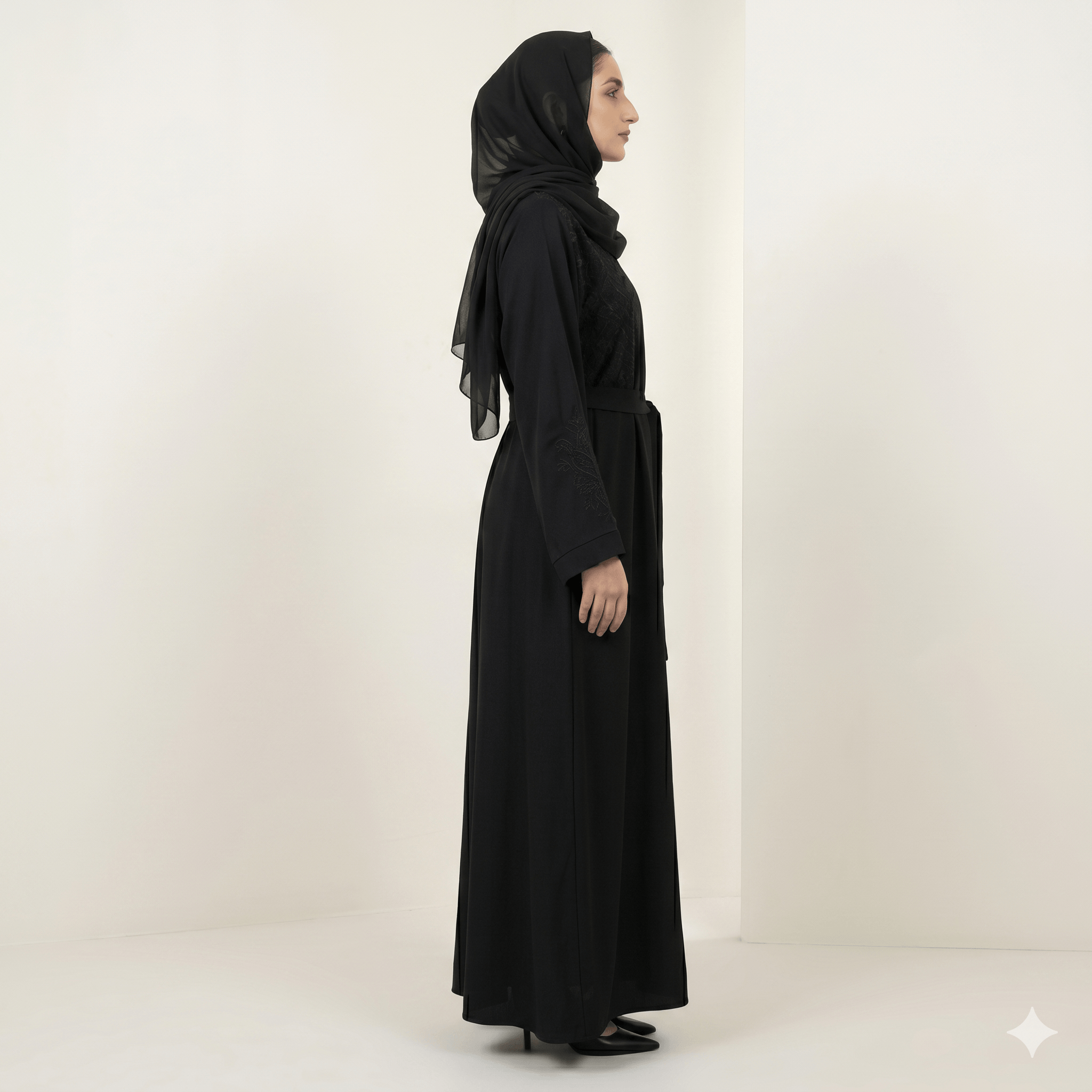 Embroidered Abaya with Scarf – 2 Piece Set