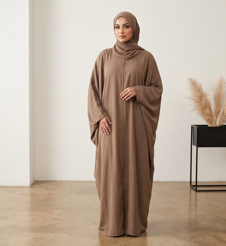 Stone Work Batwing Front Close Kaftan – 2-Piece Luxury Party Wear Modest Fashion Canada
