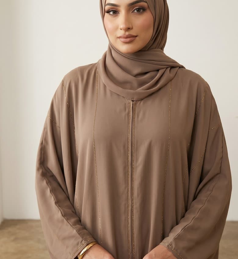 Stone Work Batwing Front Close Kaftan – 2-Piece Luxury Party Wear Modest Fashion Canada