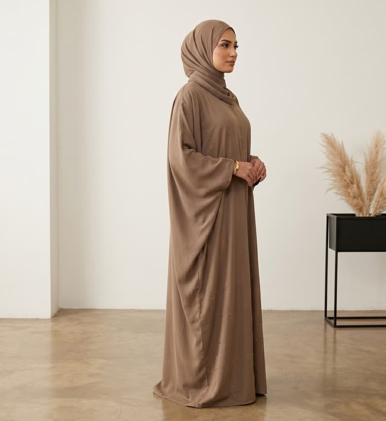 Stone Work Batwing Front Close Kaftan – 2-Piece Luxury Party Wear Modest Fashion Canada