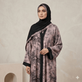 Marble Print Crystal Trim Open-Front Abaya with Black Scarf – 2 Piece Set – Detail View | North Abaya Canada