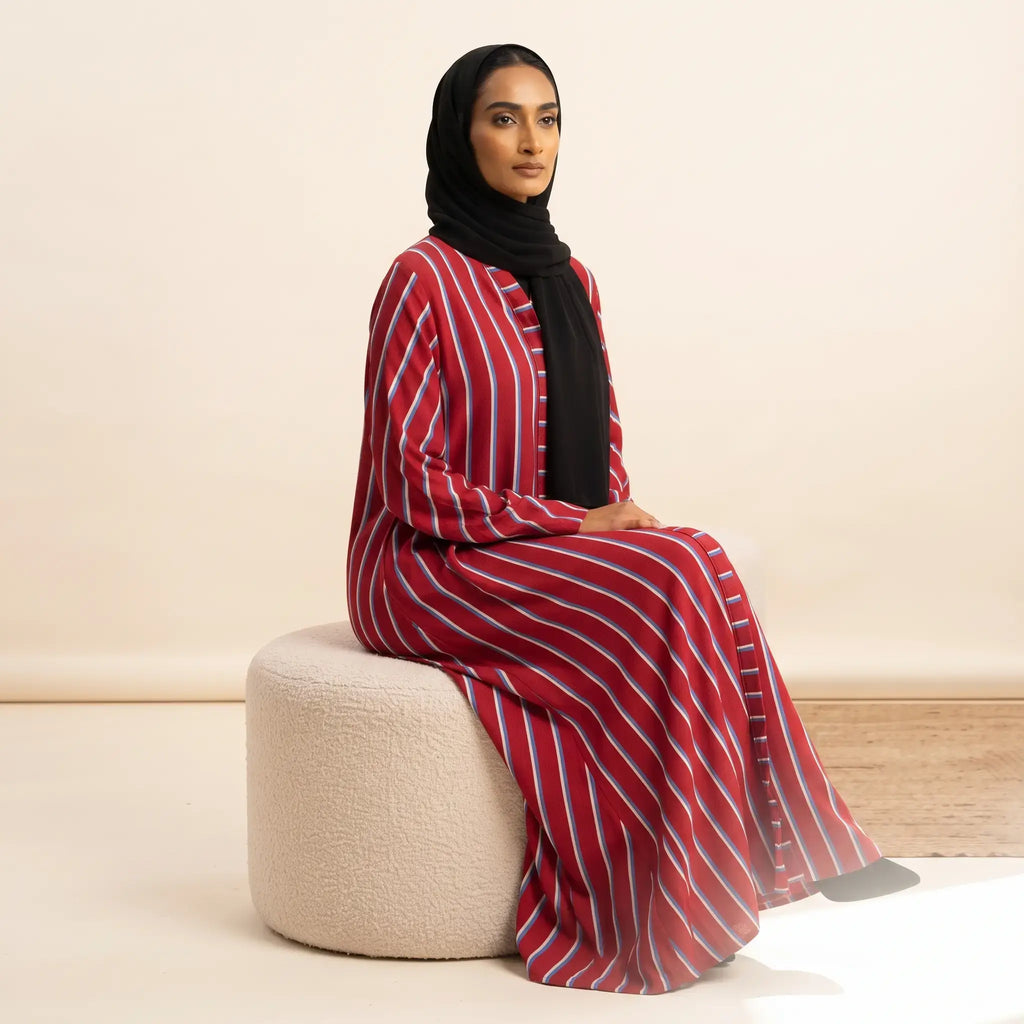Candy Cane Stripe Arabian Linen Abaya – 1 Piece