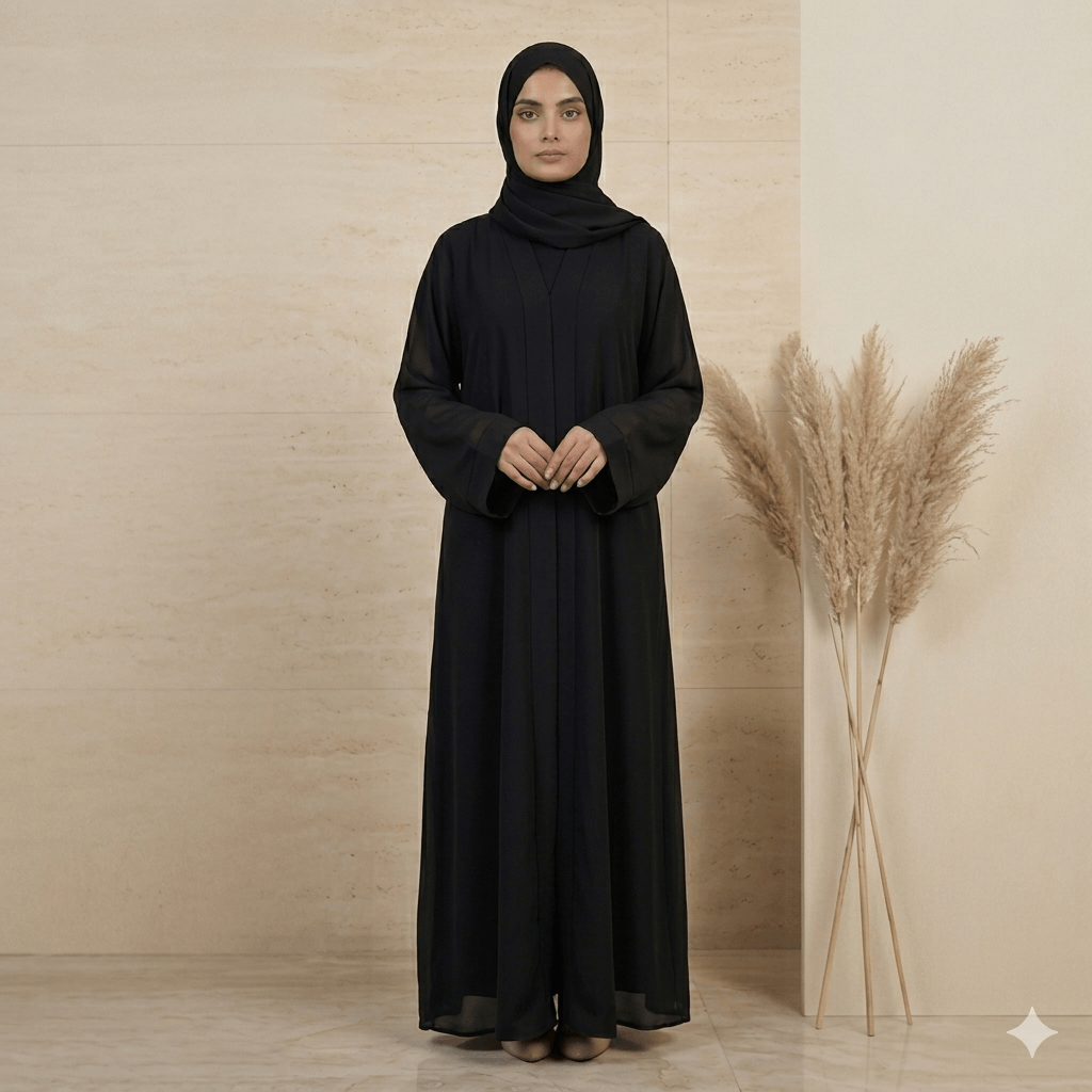 V-Pleat Panel Lightweight Abaya with Scarf – 2 Piece Set | Modest Fashion Canada