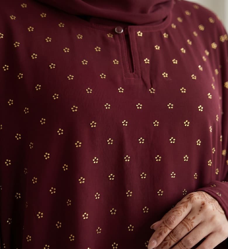 Gold Dot Print Batwing Kaftan – 2-Piece Luxury Modest Fashion Canada